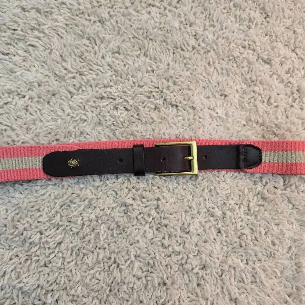Southern Tide Pink Khaki Belt Dark Brown Leather size 32